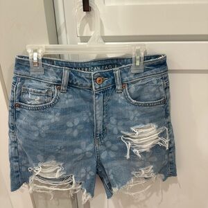 American Eagle Outfitters Light Blue Floral Distressed Shorts